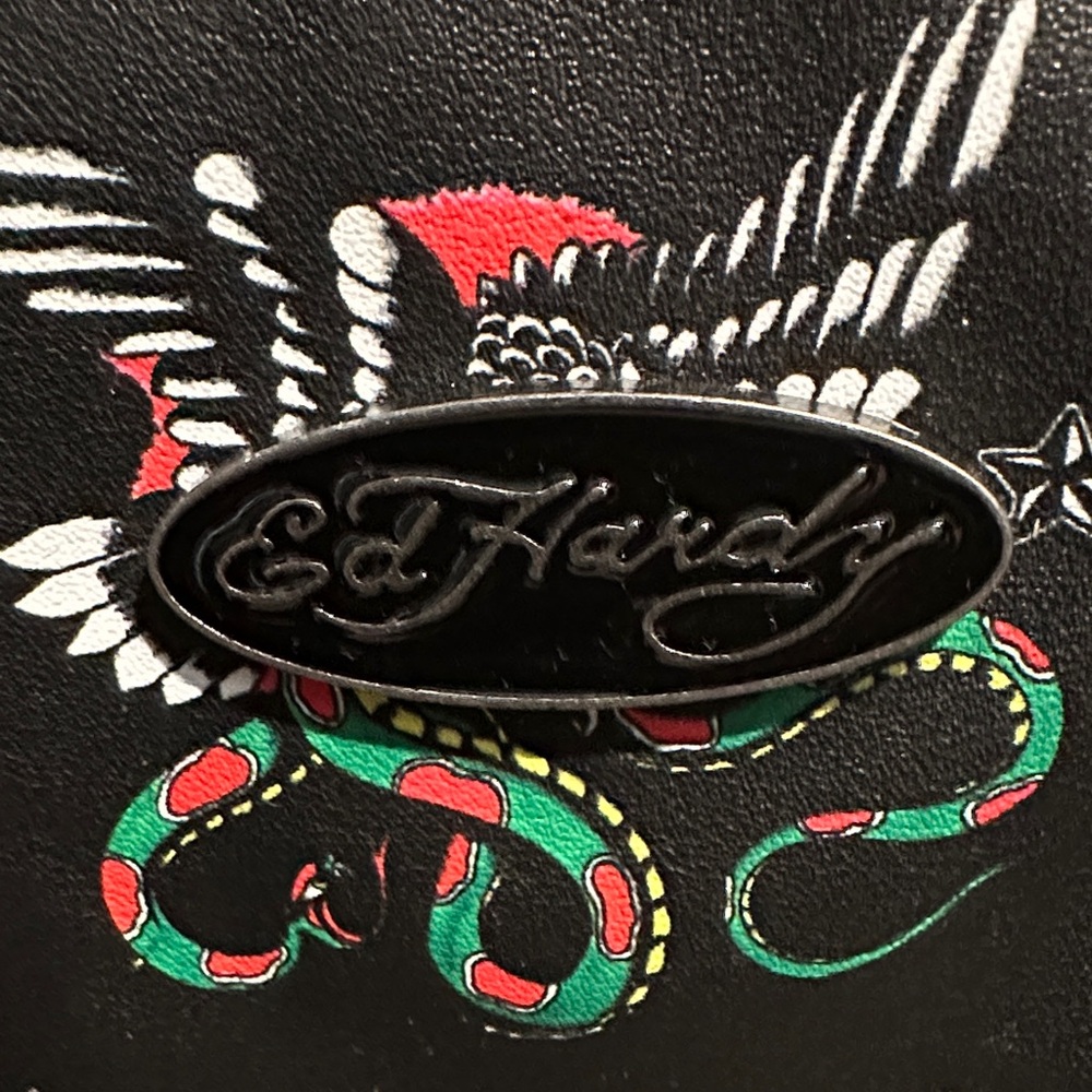 Ed Hardy Black Satchel with Colorful Tattoo Design - Picture 2 of 11